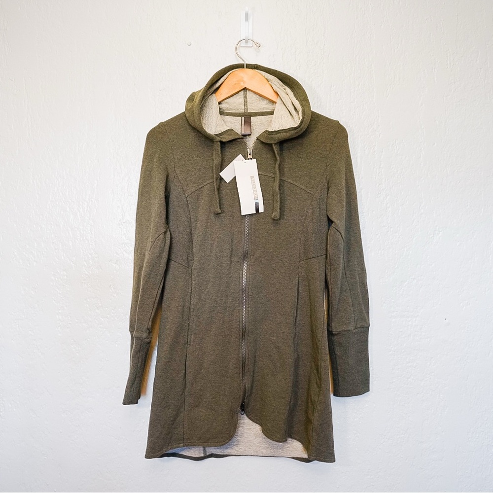 Mondetta Olive Full Zip 3/4 Length Hooded Sweatshirt Jacket in Women’s Small